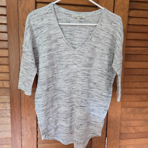 Express One Eleven Waffle Knit V-Neck 3/4 Sleeve Women's Top Grey Small - Picture 1 of 7